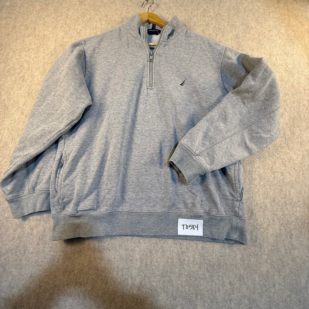Nautica Mens Quarter Zip Sweatshirt‎ Heather Gray Pullover J-Class Logo Medium